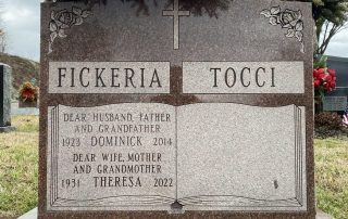Companion headstone completed inscription - Monument Inscriptions Completed companion headstone with both inscriptions engraved, on-site at the cemetery